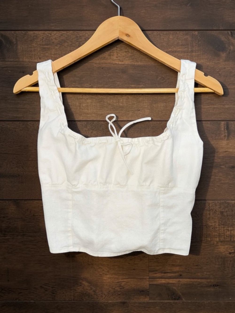 BP. White Linen Blend Sleeveless Corset Crop Top Size Medium